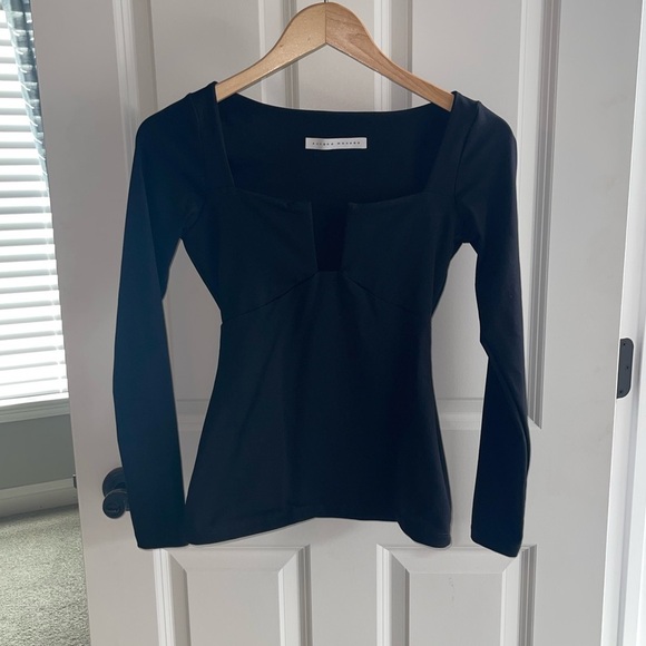 Susana Monaco Square Wire Deep Square Top Black Long Sleeve Women's Top {$148} - Picture 6 of 8
